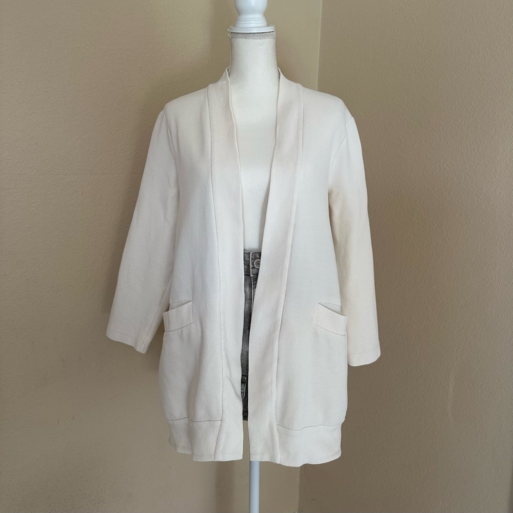 Eileen Fisher Cream Organic Cotton Cardigan Sz S Sweater Open Front Quiet Luxury